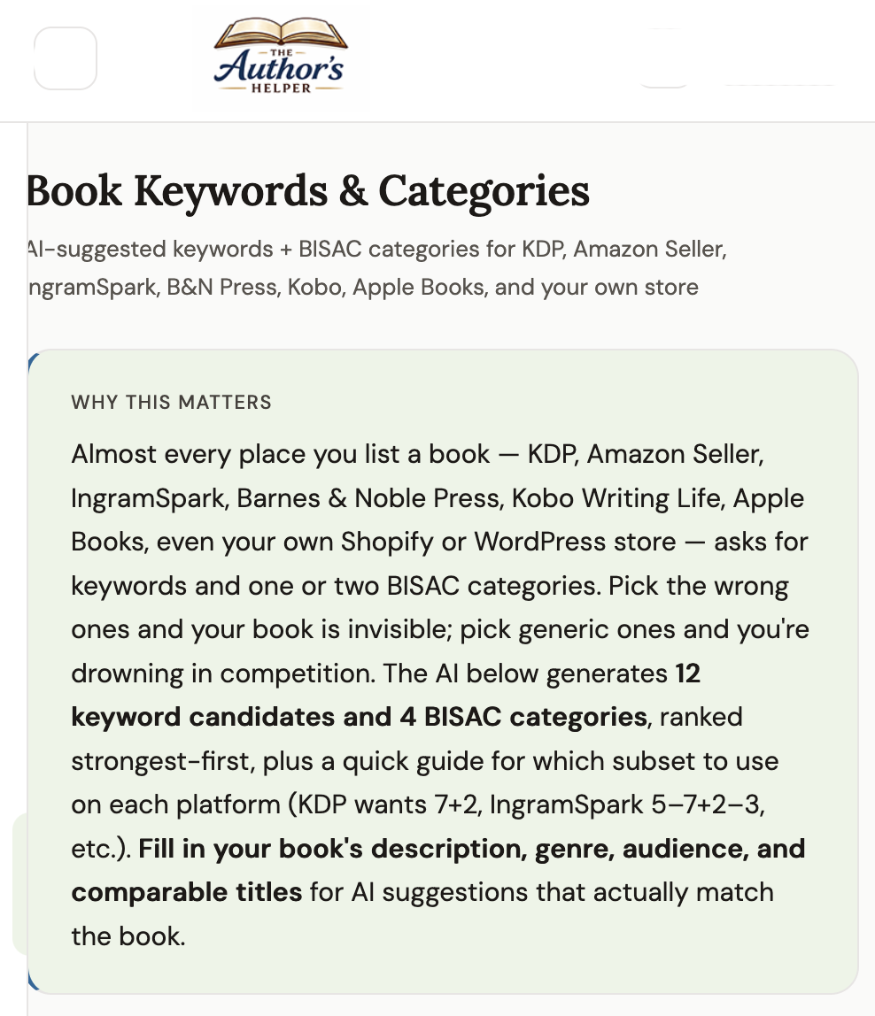 Book keywords & categories